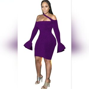 Sexy long sleeve Off the shoulder sequins bodycon